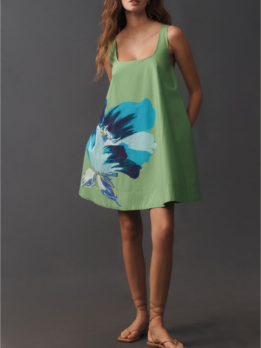 Anthropologie Maeve Keiko Green Floral mini Dress with pockets